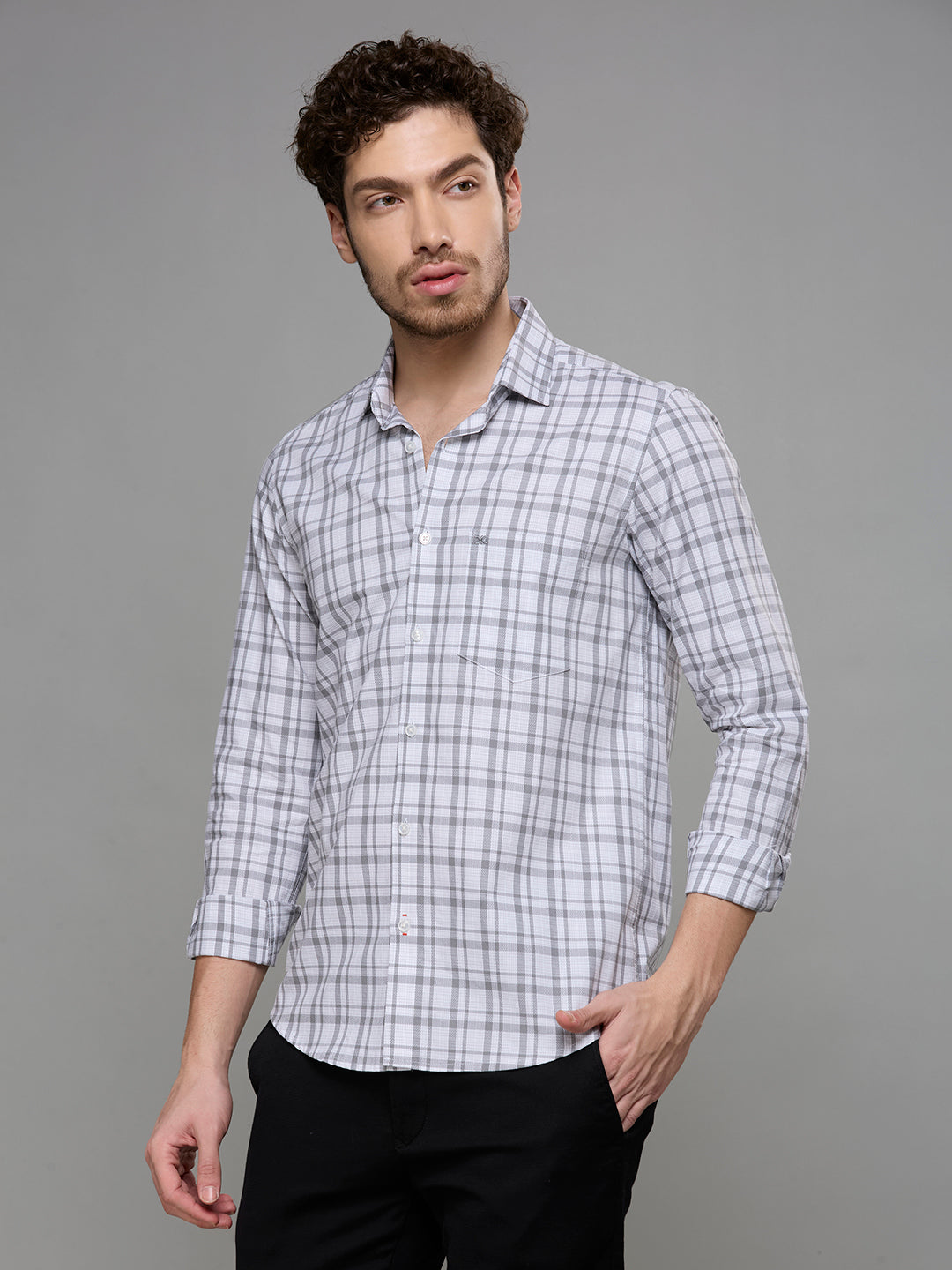 Men's Grey Checks Slim Fit Shirts