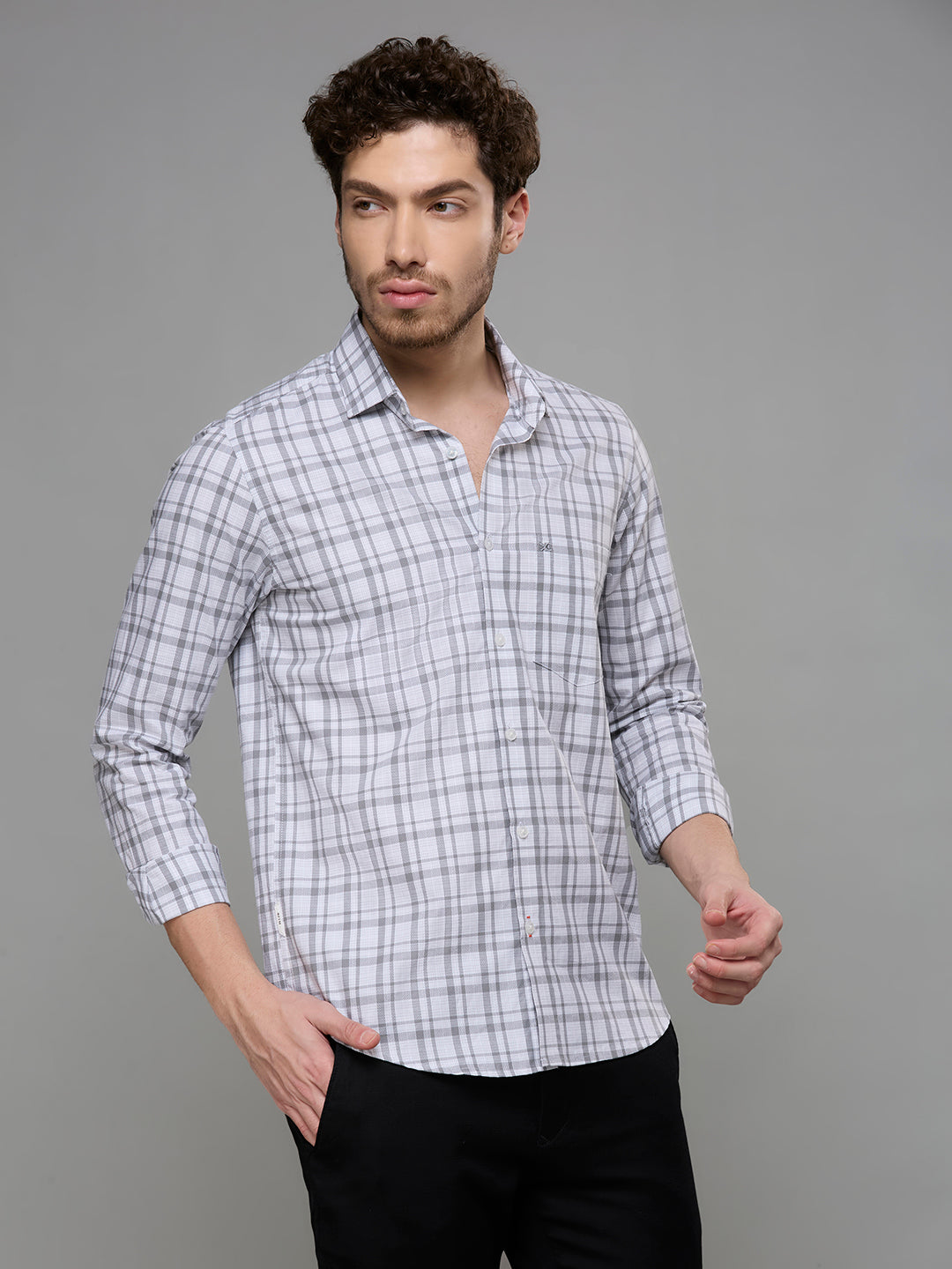Men's Grey Checks Slim Fit Shirts