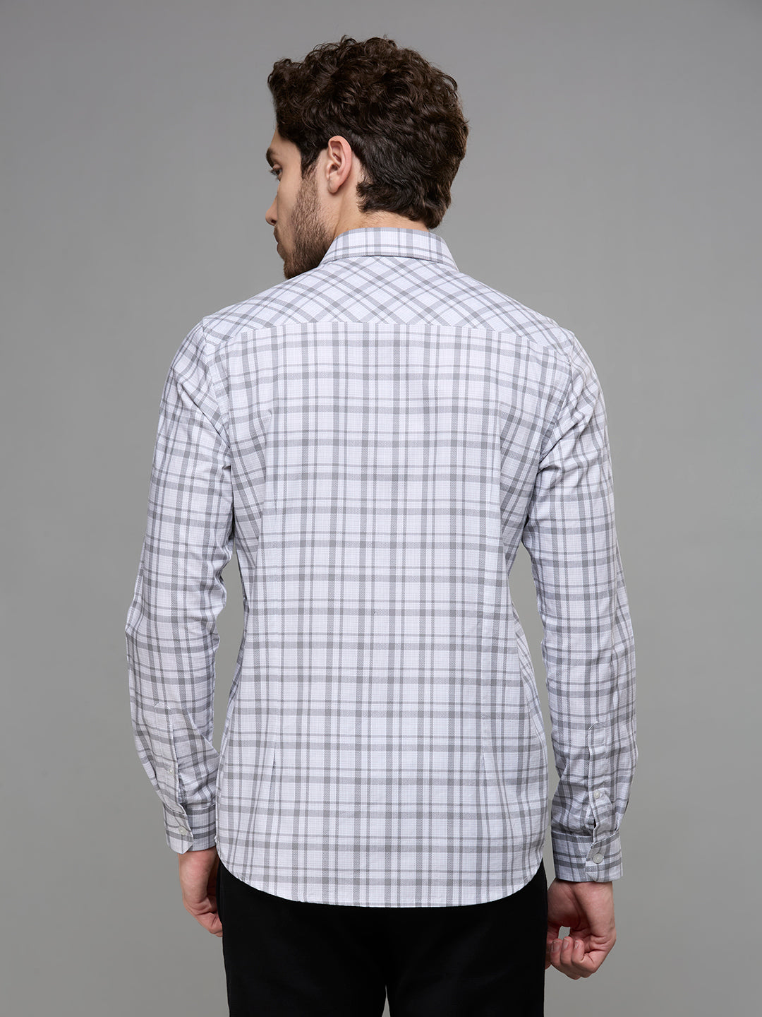 Men's Grey Checks Slim Fit Shirts