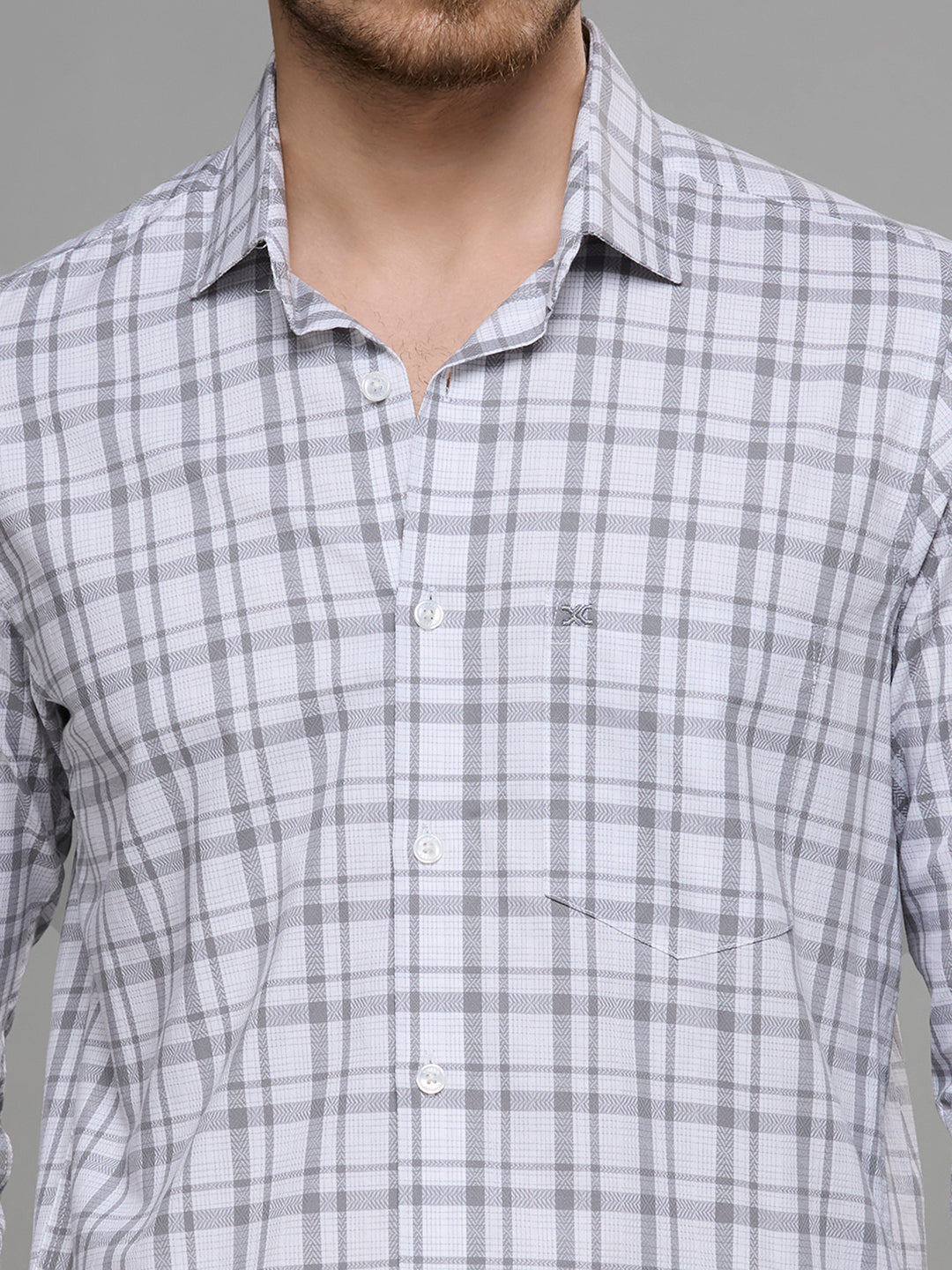 Men's Grey Checks Slim Fit Shirts