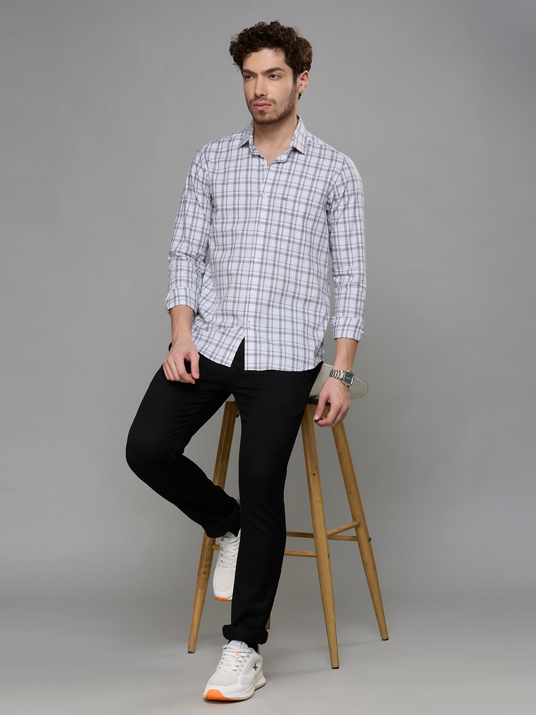 Men's Grey Checks Slim Fit Shirts
