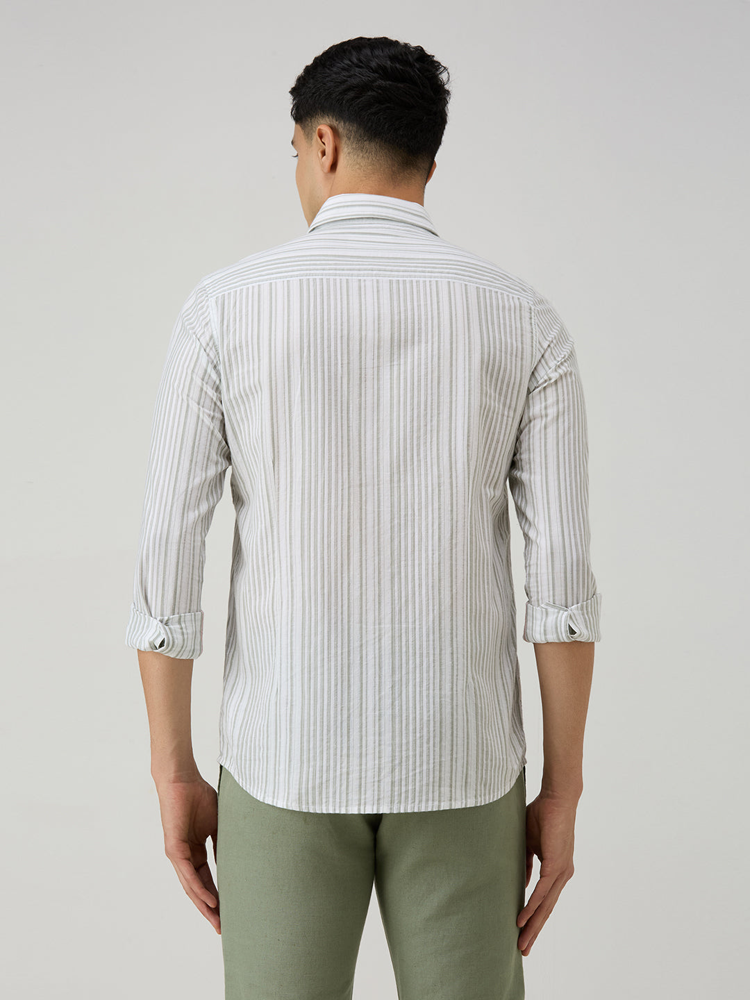 Men's Olive Stripe Slim Fit Shirts
