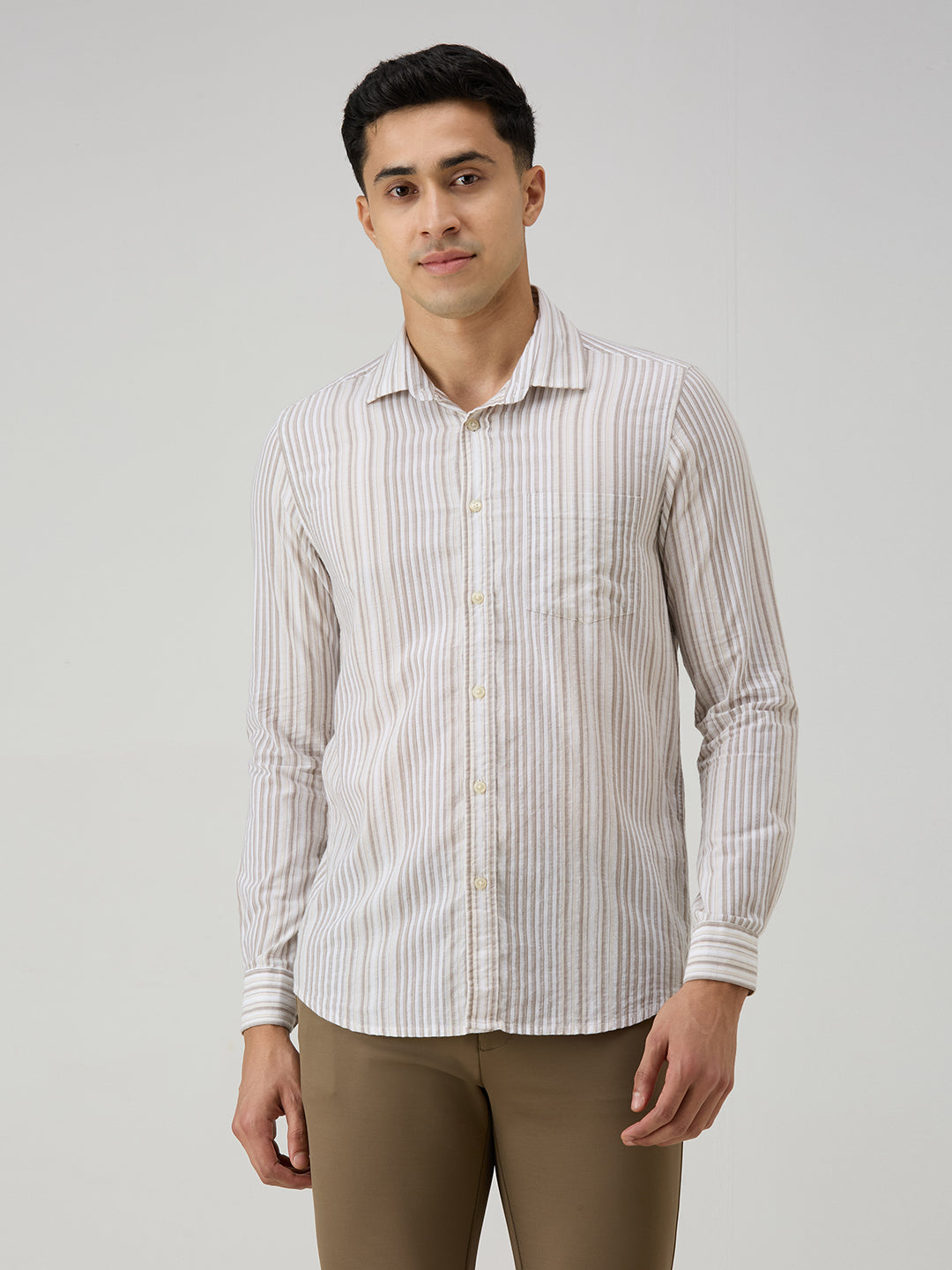 Men's Brown Stripe Slim Fit Shirts