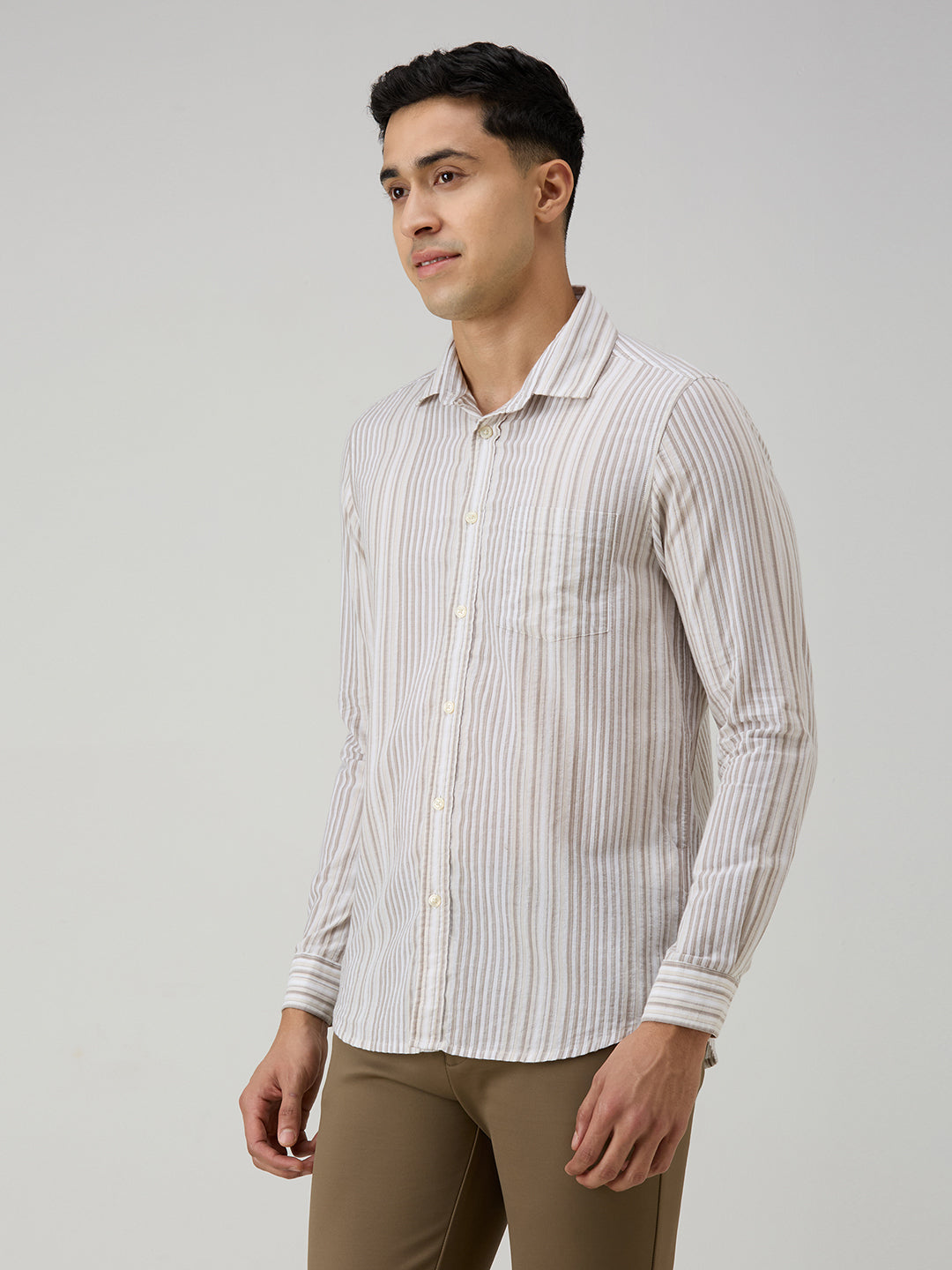 Men's Brown Stripe Slim Fit Shirts