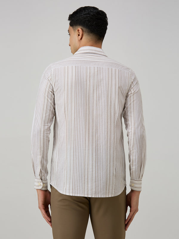 Men's Brown Stripe Slim Fit Shirts
