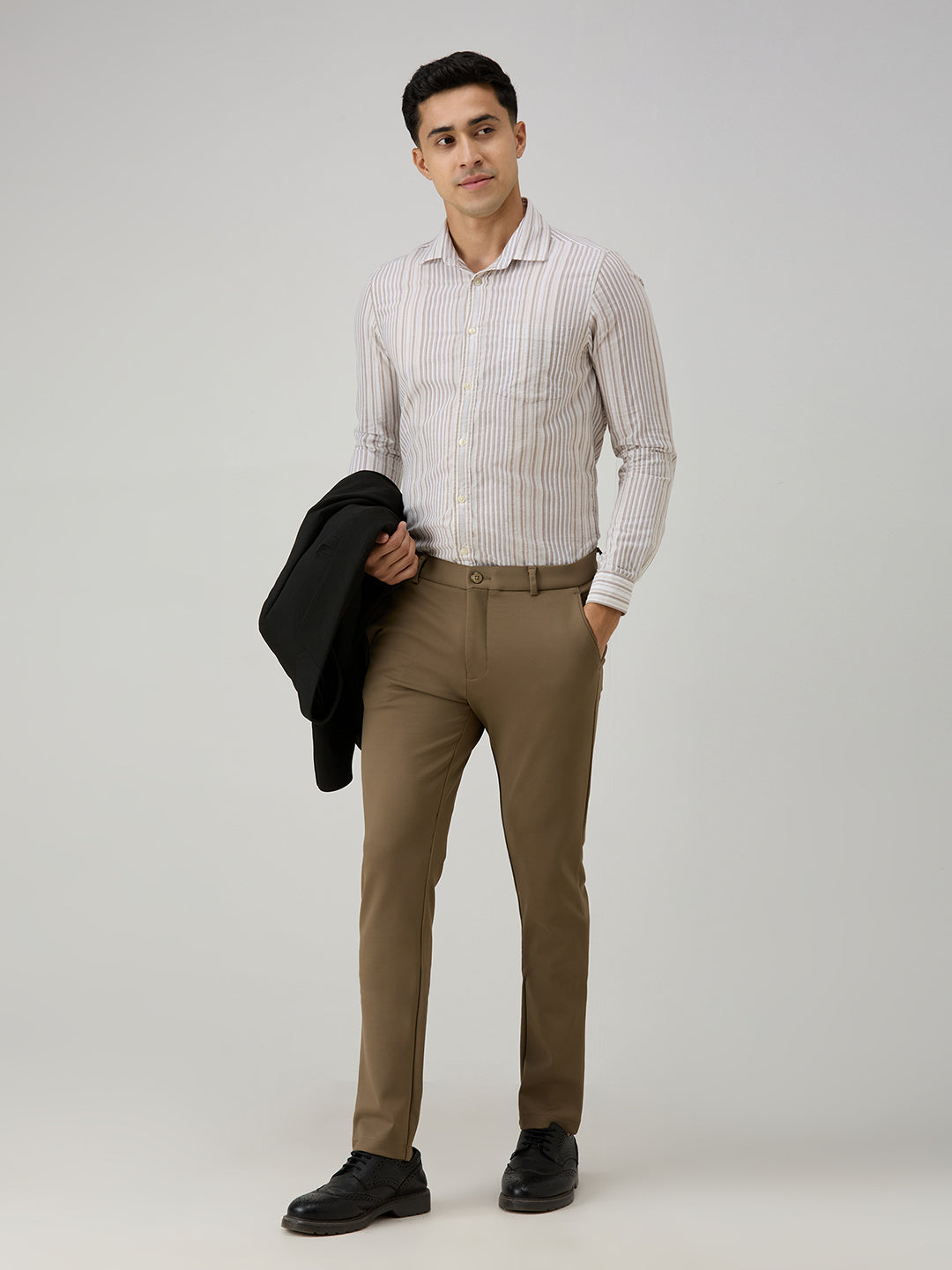 Men's Brown Stripe Slim Fit Shirts