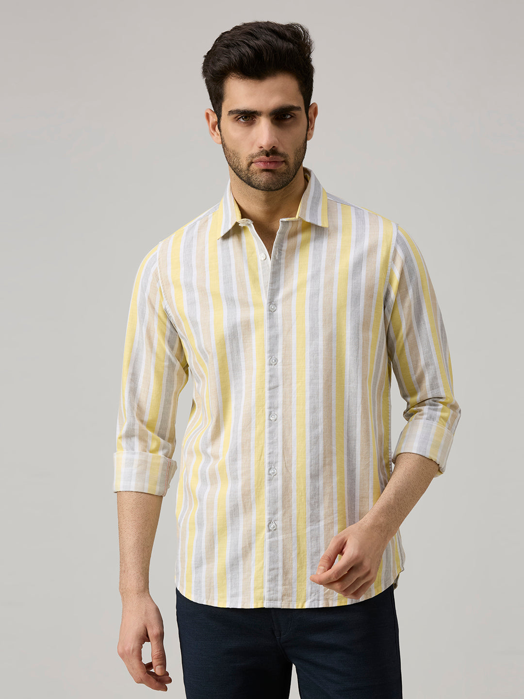 Men's Yellow Stripe Slim Fit Shirts
