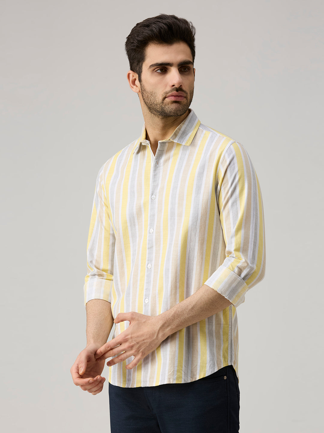 Men's Yellow Stripe Slim Fit Shirts