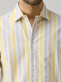 Men's Yellow Stripe Slim Fit Shirts