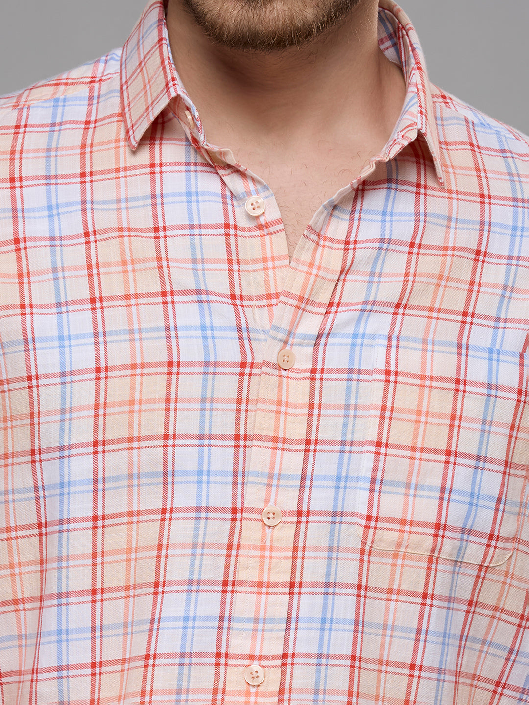 Men's Peach Checks Slim Fit Shirts