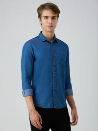 Men's Navy Blue Solid Slim Fit Shirts
