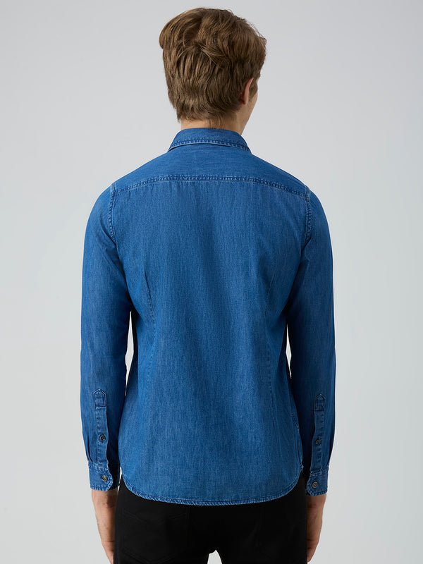 Men's Navy Blue Solid Slim Fit Shirts