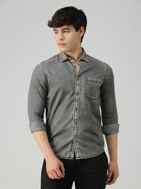 Men's Black Solid Slim Fit Shirts