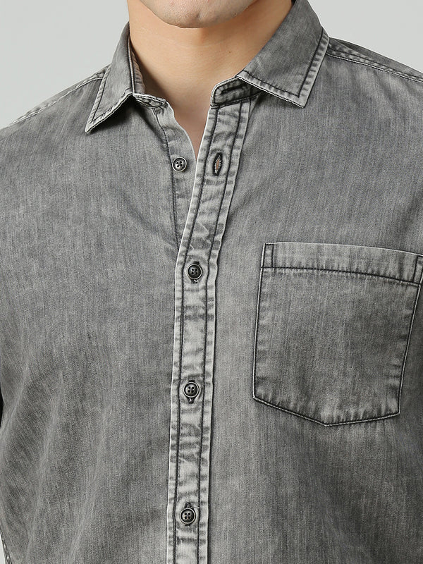 Men's Black Solid Slim Fit Shirts