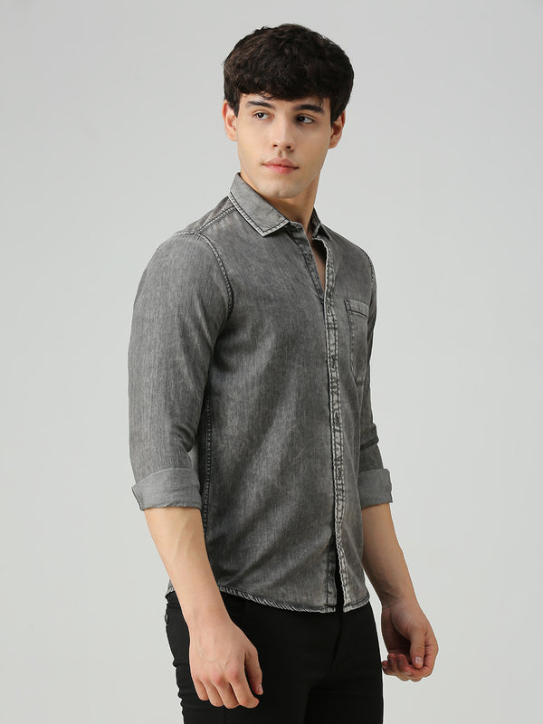 Men's Black Solid Slim Fit Shirts