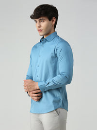Men's Teal Blue Solid Slim Fit Shirts
