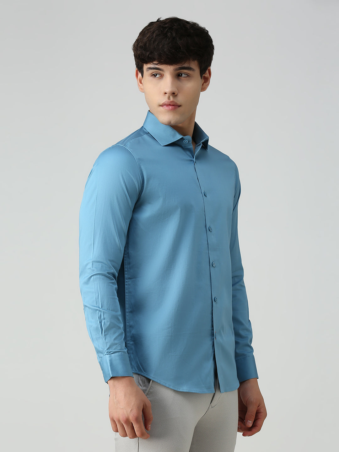 Men's Teal Blue Solid Slim Fit Shirts