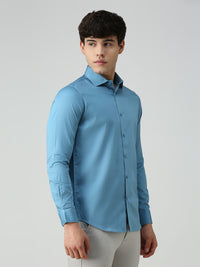 Men's Teal Blue Solid Slim Fit Shirts