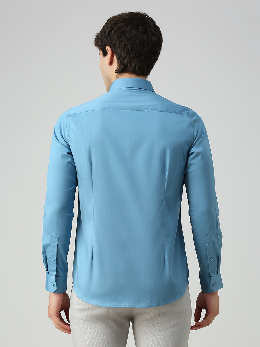Men's Teal Blue Solid Slim Fit Shirts