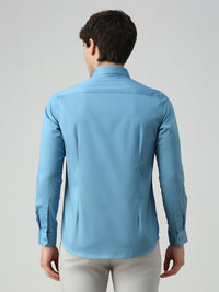Men's Teal Blue Solid Slim Fit Shirts