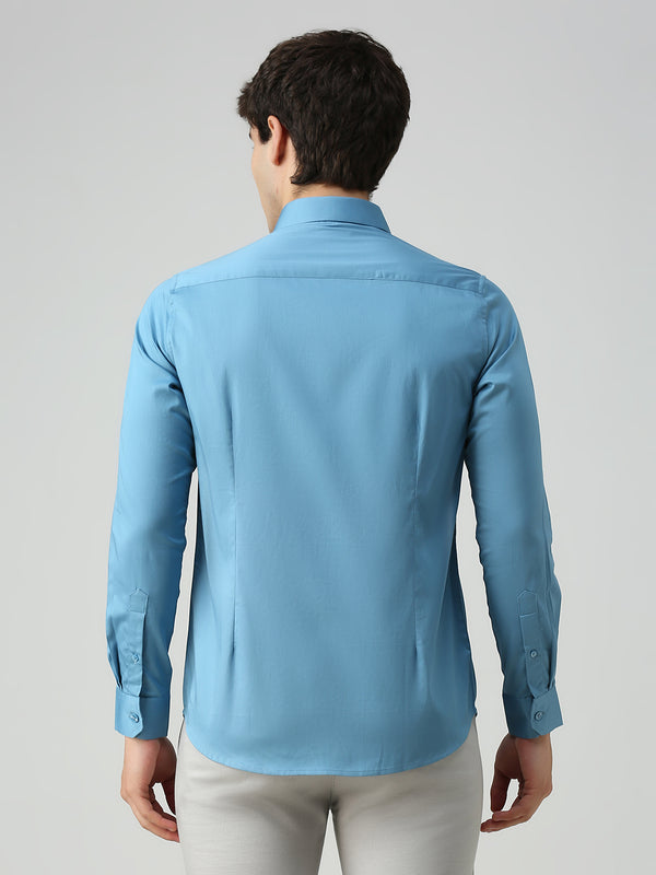 Men's Teal Blue Solid Slim Fit Shirts