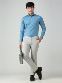 Men's Teal Blue Solid Slim Fit Shirts