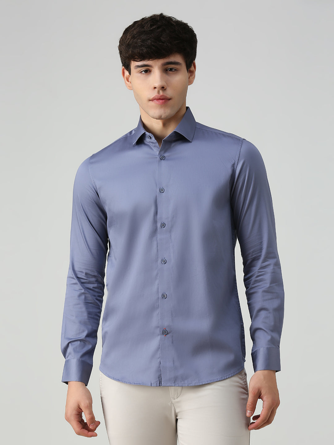 Men's Purple Solid Slim Fit Shirts