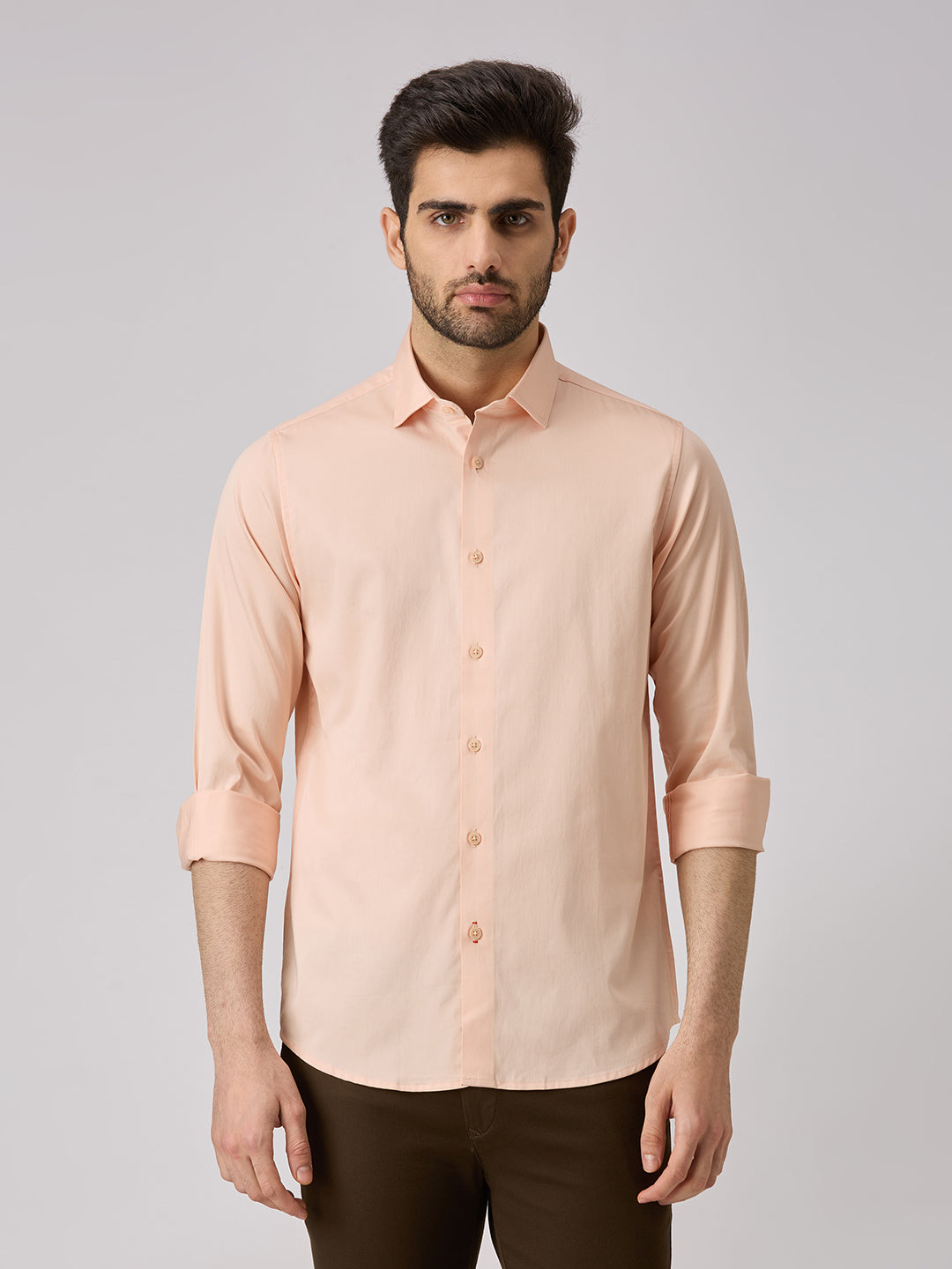 Men's Peach Solid Slim Fit Shirts