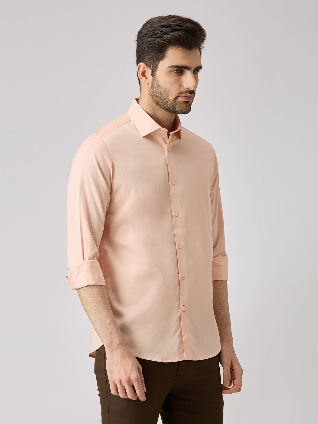 Men's Peach Solid Slim Fit Shirts