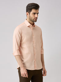 Men's Peach Solid Slim Fit Shirts