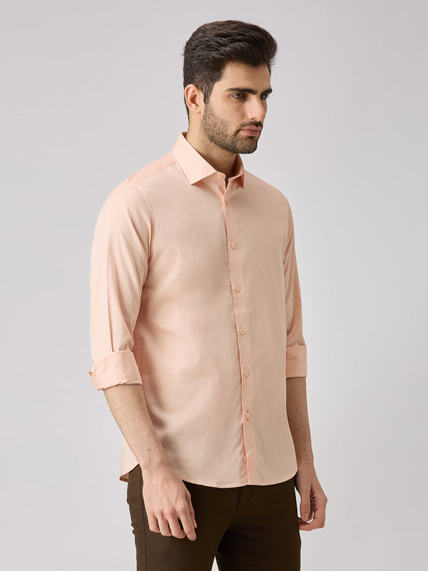 Men's Peach Solid Slim Fit Shirts