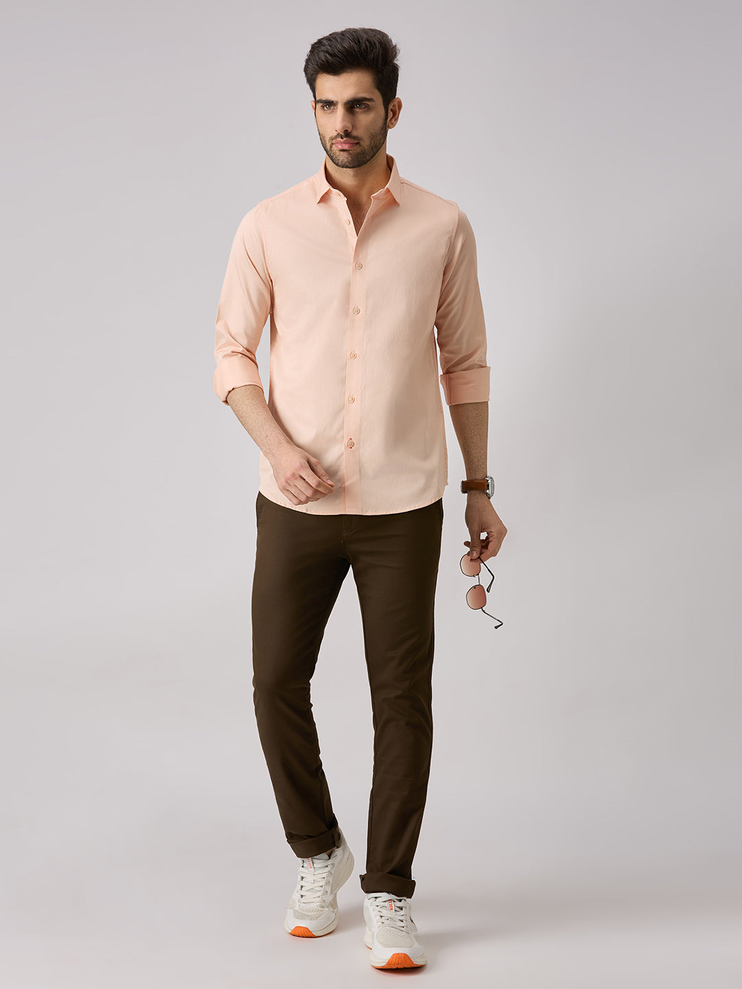 Men's Peach Solid Slim Fit Shirts