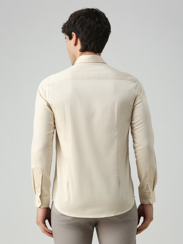 Men's Cream Solid Slim Fit Shirts
