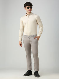 Men's Cream Solid Slim Fit Shirts