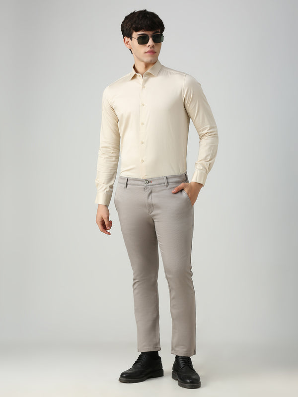 Men's Cream Solid Slim Fit Shirts