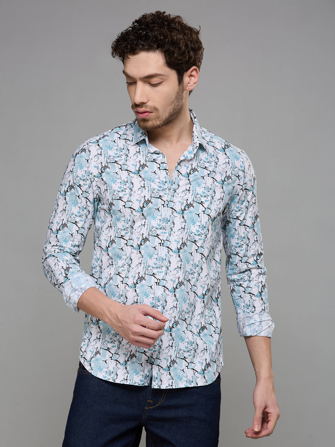 Men's Green Printed Slim Fit Shirts