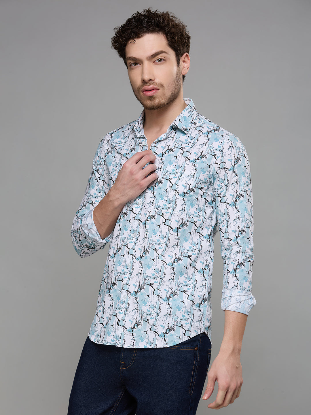 Men's Green Printed Slim Fit Shirts