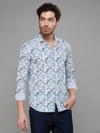 Men's Green Printed Slim Fit Shirts