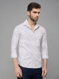 Men's White Printed Slim Fit Shirts