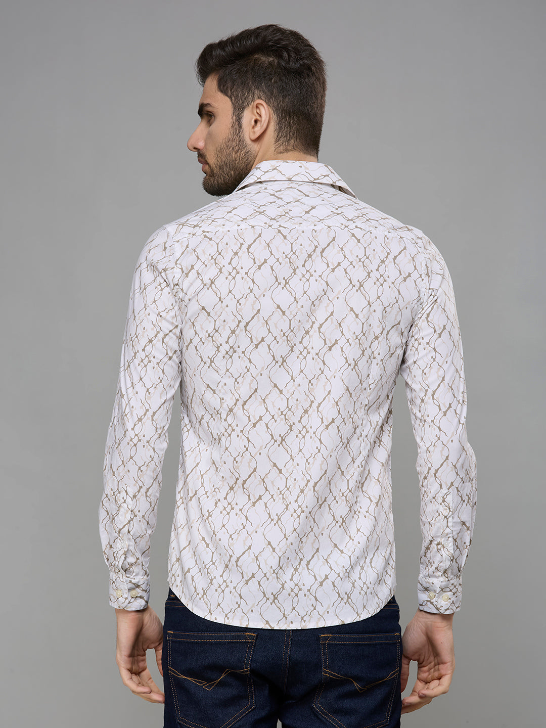 Men's White Printed Slim Fit Shirts