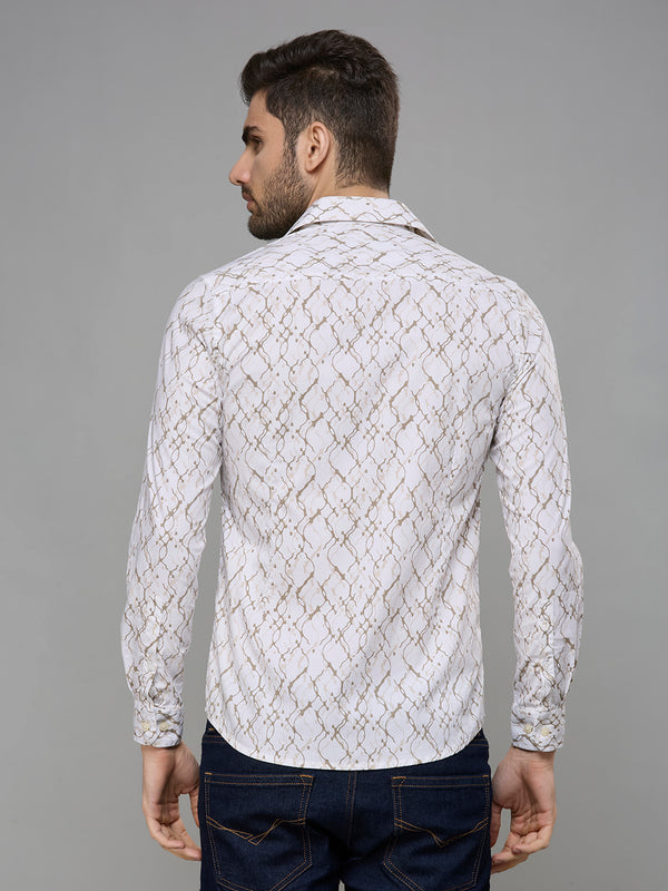 Men's White Printed Slim Fit Shirts