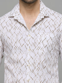 Men's White Printed Slim Fit Shirts