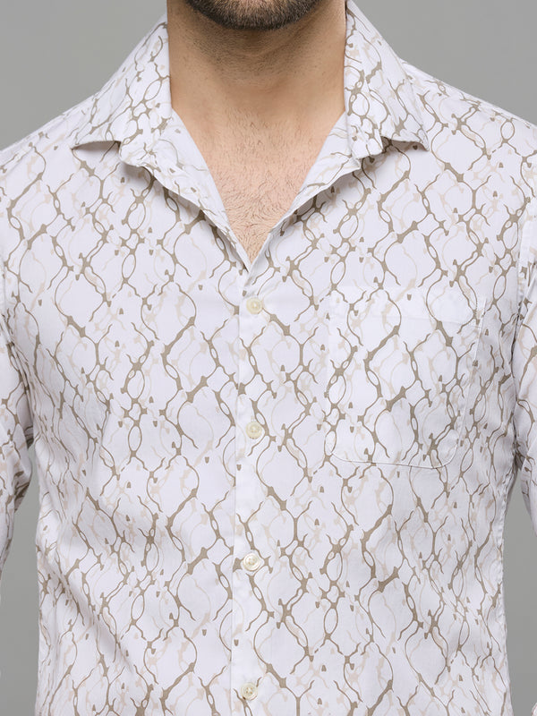Men's White Printed Slim Fit Shirts