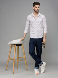 Men's White Printed Slim Fit Shirts
