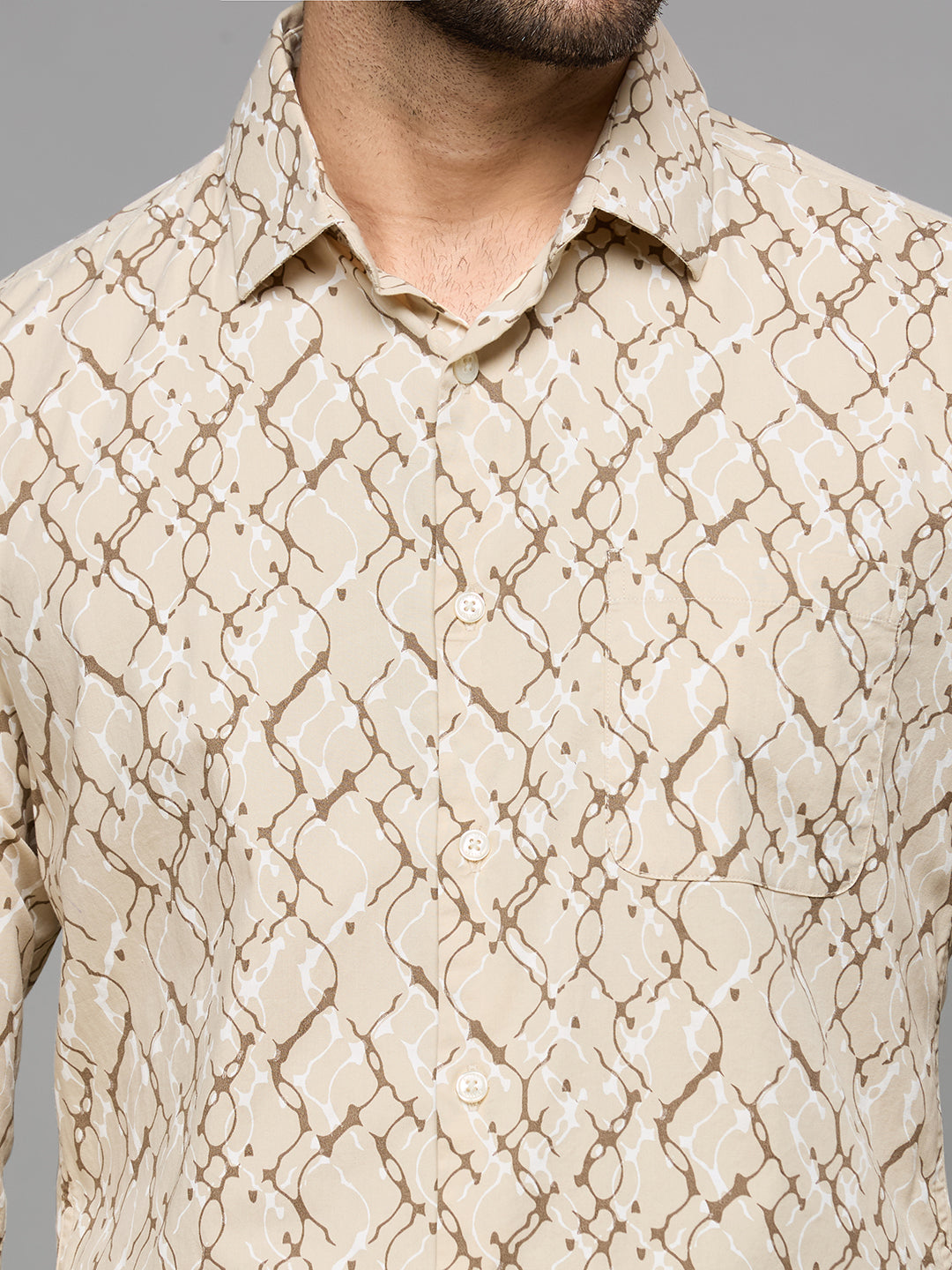 Men's Brown Printed Slim Fit Shirts