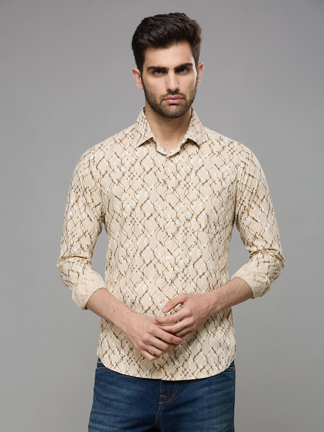 Men's Brown Printed Slim Fit Shirts