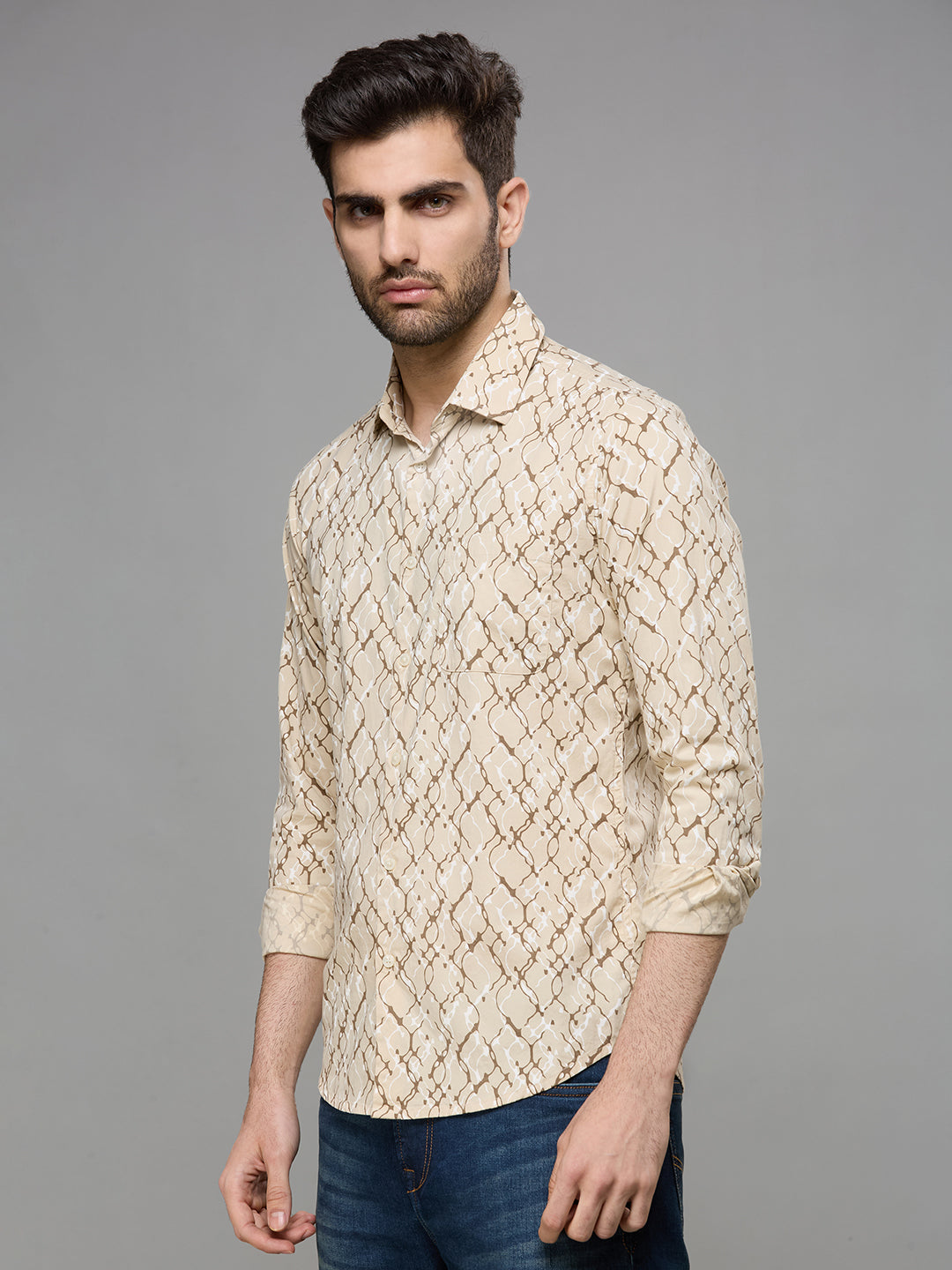 Men's Brown Printed Slim Fit Shirts