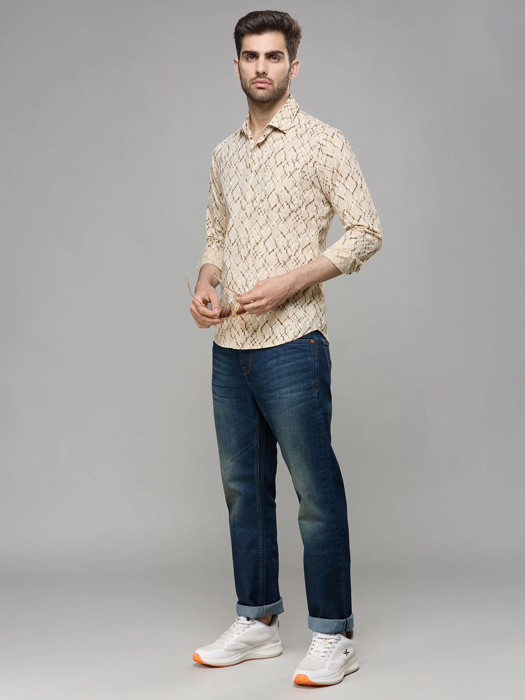 Men's Brown Printed Slim Fit Shirts