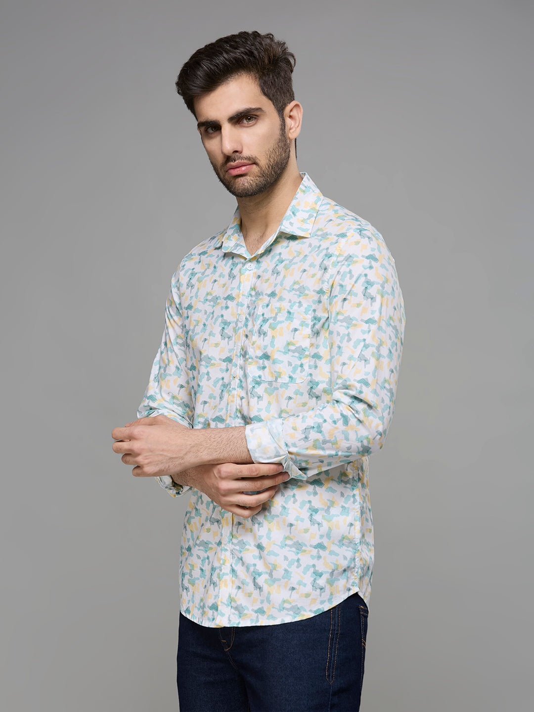 Men's White Printed Slim Fit Shirts