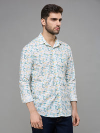 Men's White Printed Slim Fit Shirts